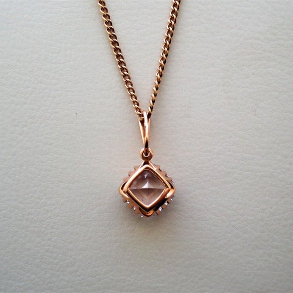 Vintage Russian 14K 585 Rose Gold Faceted Rock Crystal Pendant Necklace Chain - Picture 4 of 6